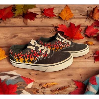 Vans Shoes | Vans Kids Girls Boys Black Fire Shoes Flames Tennis Shoes Sneakers Youth Sz 1 | Color: Black/Red | Size: 1