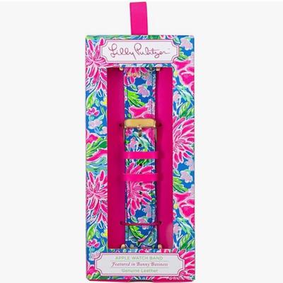 Lilly Pulitzer Accessories | Lilly Pulitzer Apple Smartwatch Leather Band 38 40 Series 1-6 Se Bunny Business | Color: Blue/Pink | Size: Os