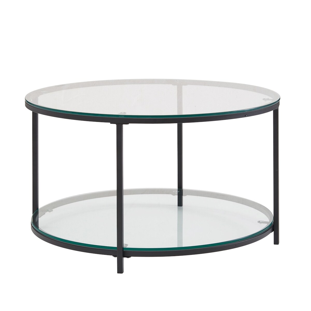 KADIMA DESIGN Couchtisch 80x80x45 cm Glas / Metall Wohnzimmertisch Rund Modern, Sofatisch mit Stauraum, Loungetisch mit Ablagefach, Kaffeetisch Image
