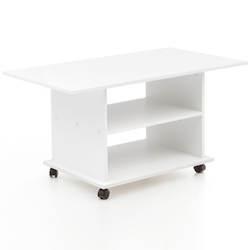 KADIMA DESIGN Design Couchtisch WL5.738 95 x 51 x 54,5 cm Weiß Drehbar mit Rollen, Wohnzimmertisch Coffee Table, Sofatisch Loungetisch Holz, Kaffeetisch mit