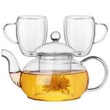 Cuisiland Elegant 1000ml Teapot w/ Removable Filter & 2 Double Wall 350ml Mugs – Borosilicate Tea Set For Loose Leaf, Herbal | 33.8oz | Wayfair