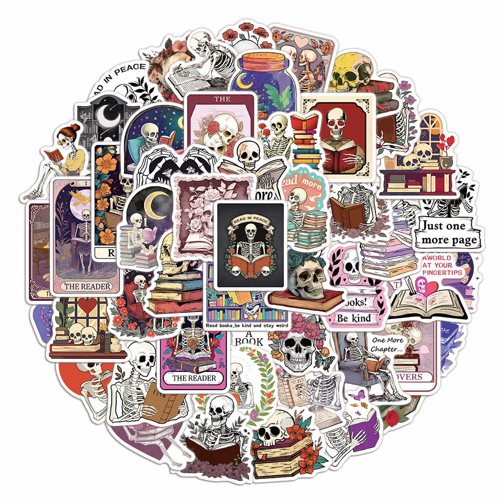 50PCS Gothic stil Skeleton Lesen Graffiti Aufkleber Dekorative Handbücher DIY Gitarre Gepäck Wasserdichte Kreuz grenze Aufkleber Image