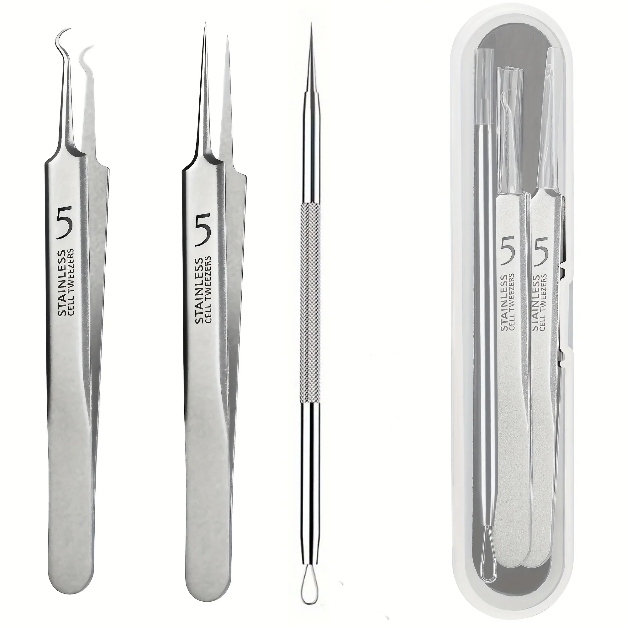 Pickel-Extraktionswerkzeuge, Mitesser-Entferner, Pickel-Popper, Akne-Entfernungsset, rissfreie Behandlung, Whitehead Popping, Mitesser-Pinzette Image