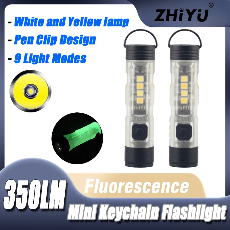 350LM Mini EDC Taschenlampe Tragbare Taschen-LED-Taschenlampe mit 10-Modus-Schlüsselanhänger-Taschenlampe Outdoor Magnetisches Arbeitslicht Campinglampe