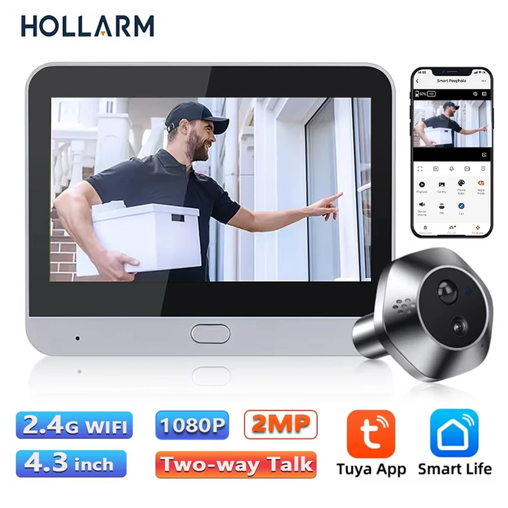 Hollarm Wifi Smart Guckloch-Türkamera 4,3 Zoll Tuya Türklingel Türspion 1080P PIR Nachtsicht Bewegungserkennung Ajo Pertosa Image