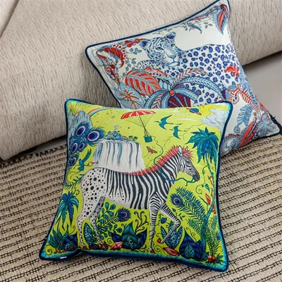 Zebra-Samt-dekorativer Kissenbezug, 45,7 x 45,7 cm, grüne Kissenbezüge, Blumen- und Tierdruck, Image