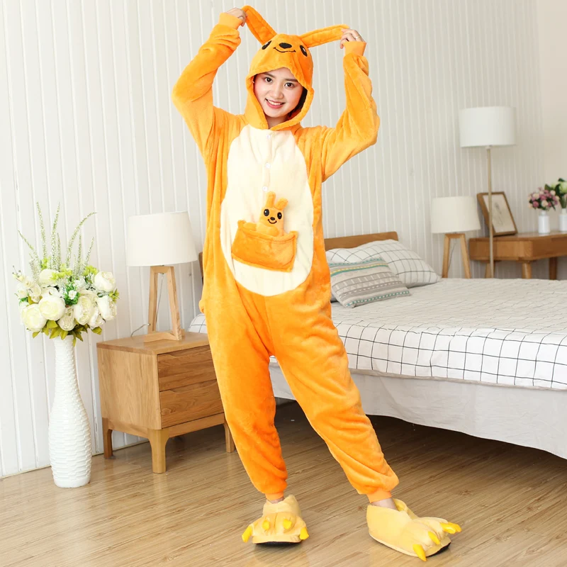 Frauen Cartoon Onesies Känguru Tier Pyjamas Kigurumi Onesie Für Erwachsene Weibliche Ganzkörper Pyjama Halloween Cosplay Kostüme Image