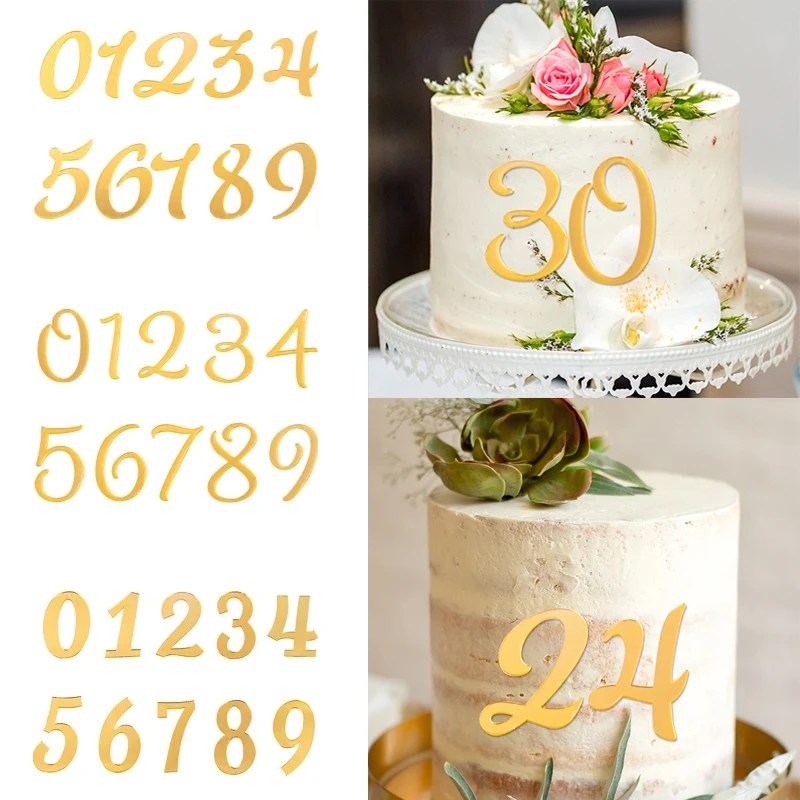 0-9 Nummer für Cake Topper Acryl Gold glänzende Cake Topper Glitter Nummer Cupcake Dekorationen für Geburtstags feier Jubiläum Image