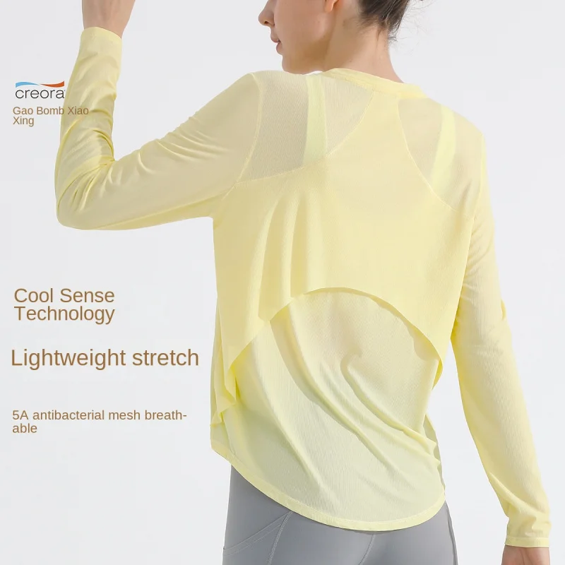 Sun Protection Sports Hoodie Backless Women's Quick Dry Fitness Top Loose Running Training Yoga Long Sleeve T-shirt
