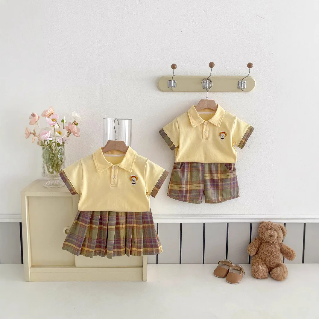 Sommerkleid für Kinder im Akademie-Stil, Set 2025, neue Schwester und Bruder, dünner Stil, trendiges zweiteiliges Baby-Set Image