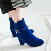Große Größe Runde Kappe Platz Ferse Für Frauen Stiefel Mode Schnalle Stiefeletten Frauen Schuhe Zipper Günstige High Heel Stiefel Frau 31-43