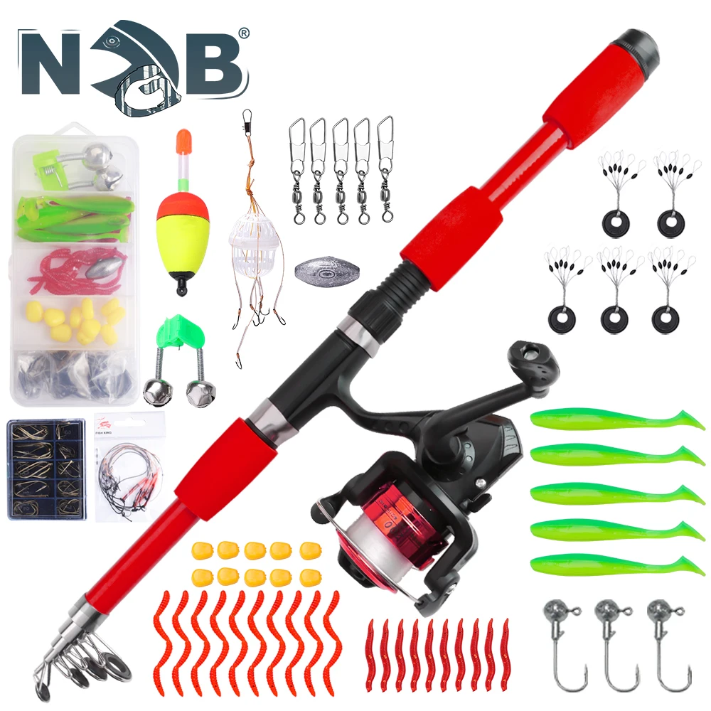 NGB Angelruten-Set, 1,8 m, komplette Kits mit Teleskop-Angelrute und Spinnrolle, Köder, Haken, Reisestangen-Set Image