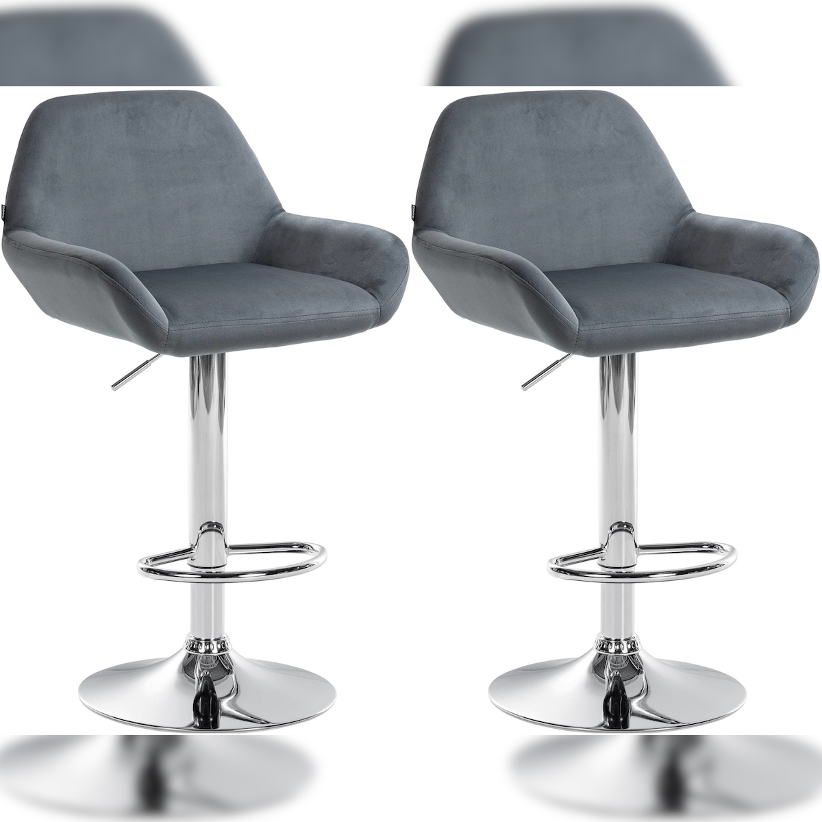 DELUKE® Barhocker 2er Set DUBLIN - Dunkelgrau, Samt, Chrom | Barhocker mit Lehne Barstuhl Tresenhocker Tresenstuhl Kneipenhocker Kneipenstuhl Image