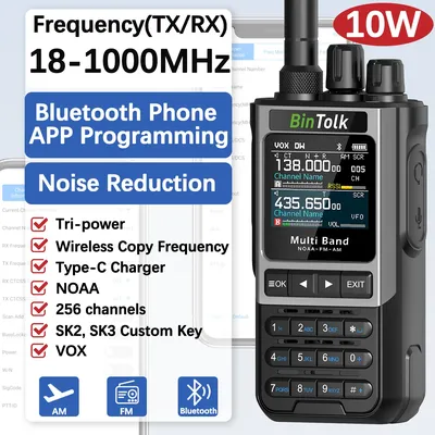 BinTolk BT8200 Walkie Talkie Long Range 10W Tri Power Full Band Wireless Bluetooth Phone Programming Noise Reduction Ham Radio