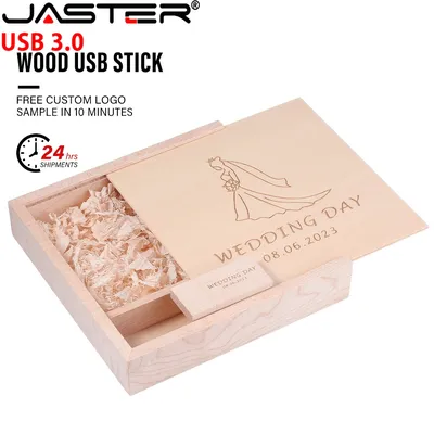 JASTER USB 3.0 Flash Drives Photography Wooden Photo Album Box Pen Drive Free Logo 16GB 32GB 64GB