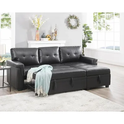 Sofa Living Room, Tufted Pull Out Couch with Storage, L-Shaped Reversible Sleeper Sofas with