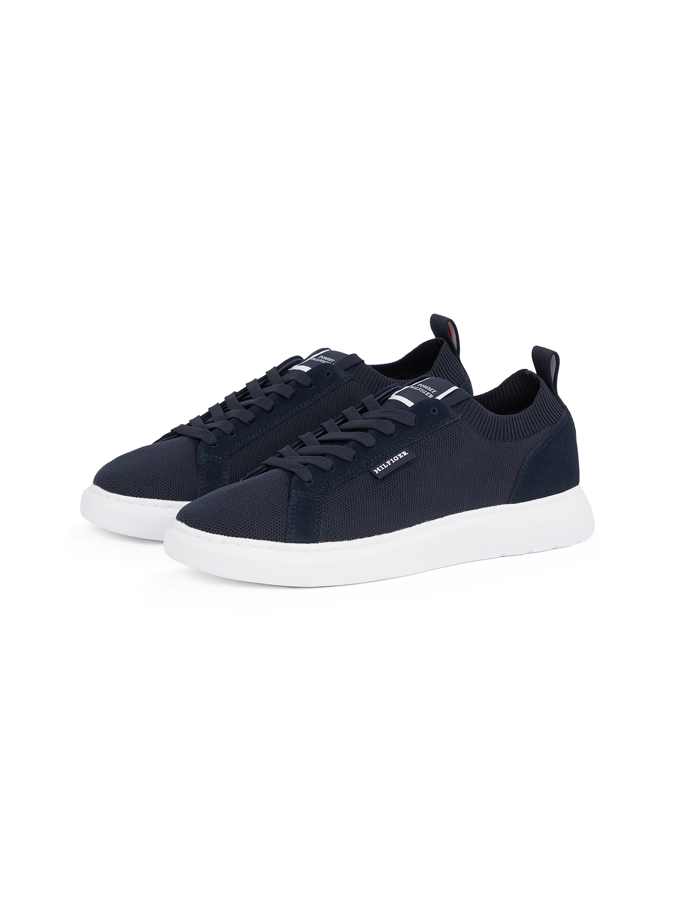 Sneaker TOMMY HILFIGER "LIGHT CUPSOLE KNIT SEASONAL", Herren, Gr. 43, blau (dunkelblau), Leder, Textil, Schuhe Sneaker, Freizeitschuh, Halbschuh, Schnürschuh mit Logoschriftzug