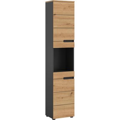 Hochschrank INOSIGN "REHAT, Höhe 193 cm, 4 Türen, 5 Fächer, 1 Schubkasten", braun (grau, eiche, gr. ca. 193 x 38 cm, 2 türen), B:38cm H:193cm T:34cm, FSC-zertifizierter Holzwerkstoff, Schränke Image
