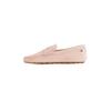 Slipper TOMMY HILFIGER "FLAG SOFT SUEDE DRIVER LOAFER", Damen, Gr. 40, grau (helltaupe), Veloursleder, casual, Schuhe, Schlupfschuh, Bequemschuh, Mokassin, Flats mit modischen Zierriegel