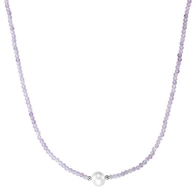 Collier SMART JEWEL "mit Stein-Kugeln + Muschelkern-Perle, Silber 925", lila, Halsketten, Damen, 45cm, Silber 925 (Sterlingsilber) Image