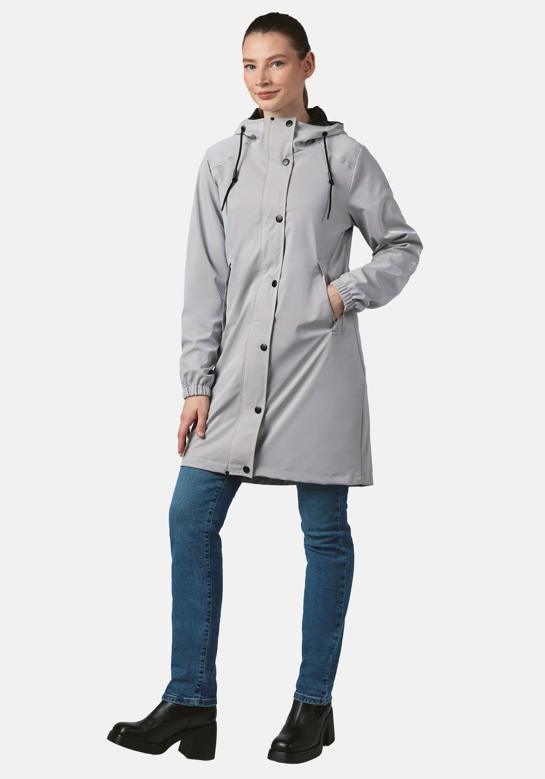 Regenmantel RAGWEAR "Husty Rainy", Damen, Gr. M38, grau (hellgrau), Obermaterial: 100% Polyester, Beschichtung: 100% Polyurethan, Innenfutter: 100% Polyester, leicht glänzend, Modisch, gerade ca. Mitte Oberschenkel, hoch geschlossener Ausschnitt,... Image
