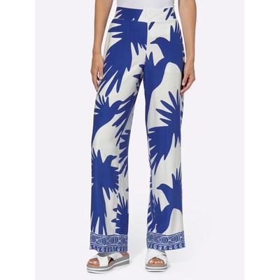 Palazzohose HEINE, Damen, Gr. 21, Kurzgrößen, blau (royalblau, ecru, bedruckt), 100% Viskose, gemustert, mehrfarbig, bedruckt, lang, Hosen Image