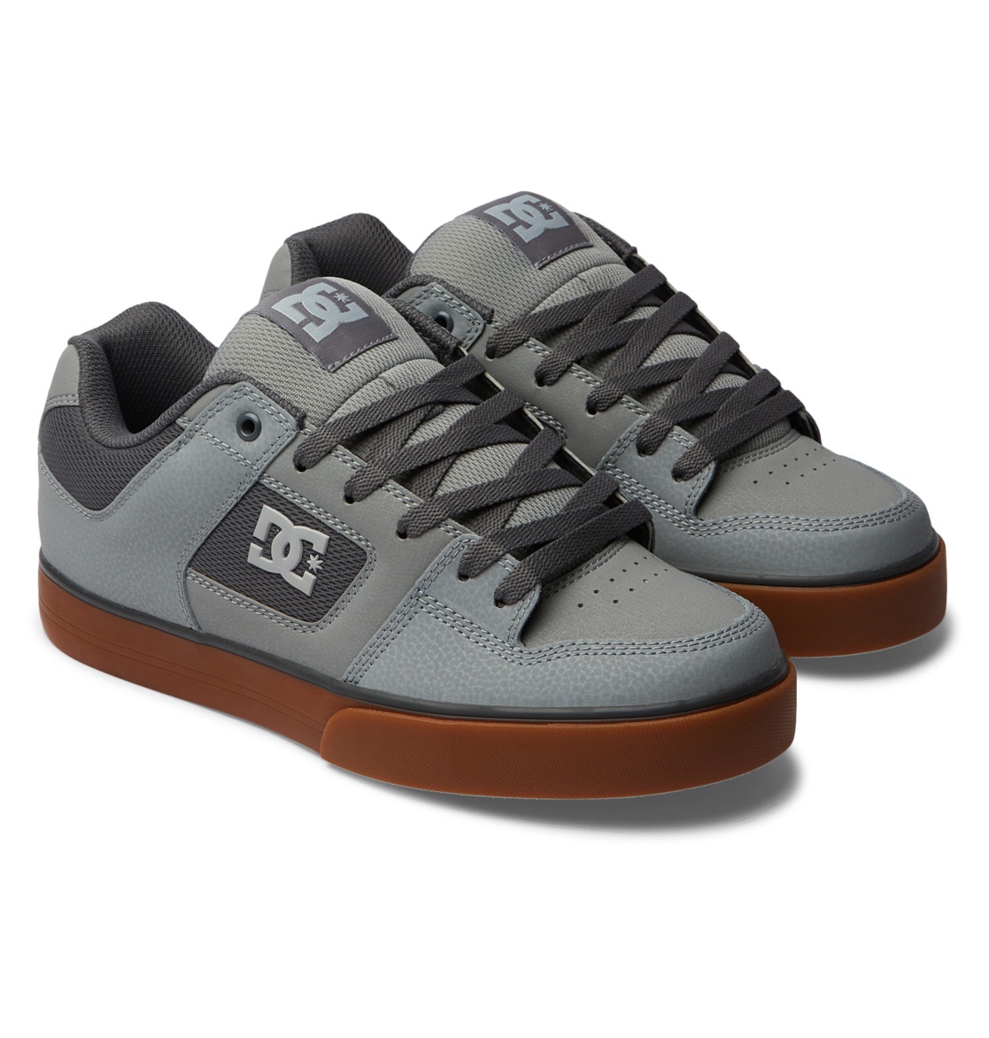 Sneaker DC SHOES "Pure", Herren, Gr. 12(46), grau (carbon, gum), 55.4% Leder, 44.6% Synthetikmaterial, Schuhe Skaterschuh Sneaker low