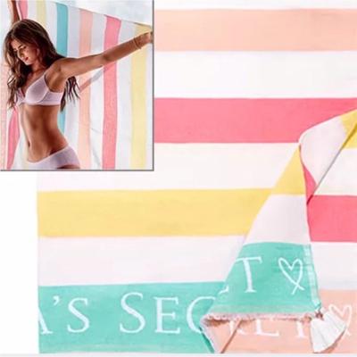 Victoria's Secret Other | Vs Logo 100% Cotton Beach Blanket Towel Colorful Stripes Tassel Beach Coverup | Color: Pink/White | Size: Os