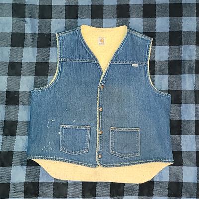Carhartt Jackets & Coats | Vintage. Made In Usa. 1989. Carhartt Denim Vest W/Sherpa-Lining. Size Xlt | Color: Blue | Size: Xlt