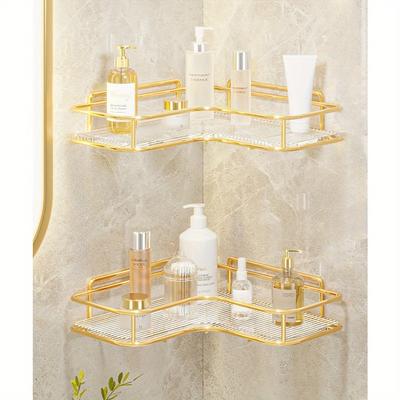 TEMU 2pcs Stainless Steel Shelves, Self-adhesive Wall-mounted Bathroom Storage Organizer For Cosmetics And Toiletries, Rust-resistant Shower Accessory For Home Decor Image