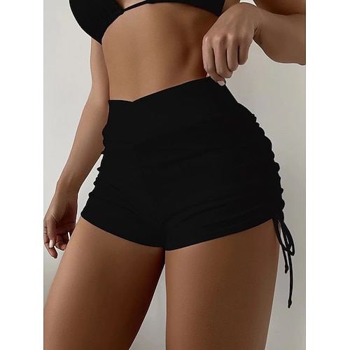 Damen Badebekleidung dehnbare Boxershorts Badeanzug hohe Taille Urlaub Strandbekleidung einfarbig ärmellos Badeanzüge