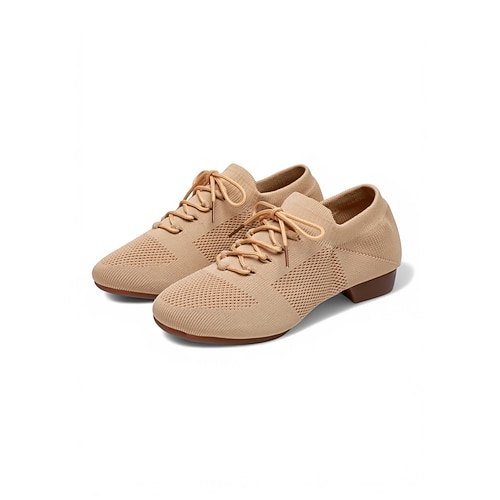 Rosa Strick-Tanzschuhe für Damen mit Schnürung und niedrigem Absatz – bequeme Freizeit- und Ballsaalschuhe Image