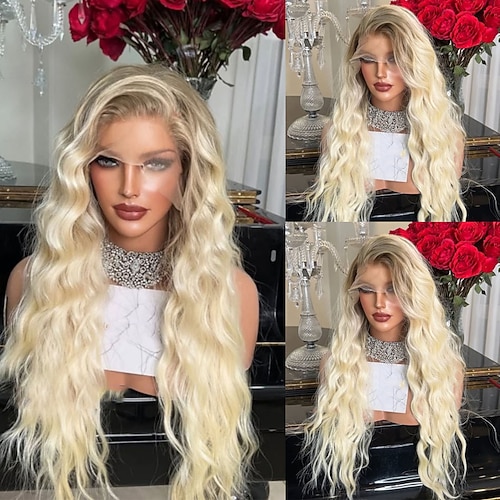 Unbehandeltes Echthaar 5x5 Verschluss 13x4 Spitzenfront Perücke Stufenschnitt Brasilianisches Haar Natürlich gewellt Blond Perücke 130% 150% Haardichte Ombre-Haar Natürlicher Haaransatz 100 Image