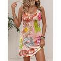 Damen Minikleid A Linie Kleid Sommerkleid Schulterfreies Kleid Lässig Halbformelle Kleider Täglich Date Lässiger Schnitt Blumen Grafik Ärmellos U-Ausschnitt Rosa Sommer