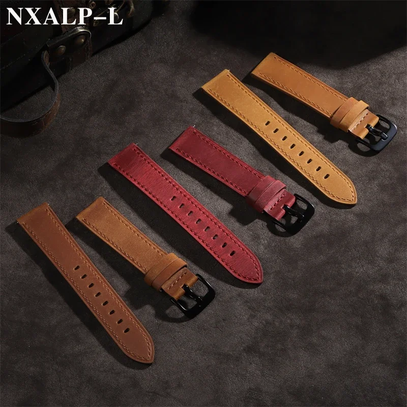 Retro Rindsleder Armband Schnellverschluss 18mm 20mm 22mm 24mm Uhrenarmband für Seiko für Omega Armband Business Armband Universal Image