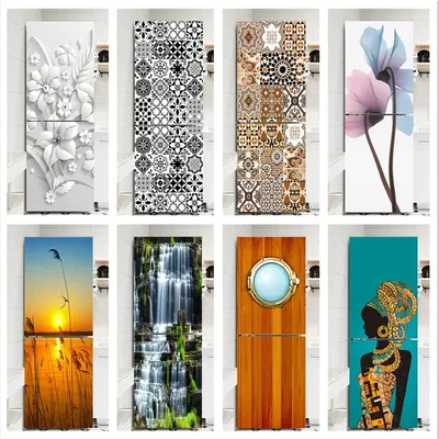 Muster Kühlschrank Aufkleber Kunst Landschaft Mädchen Kühlschrank Tür Wrap Küche Tapete Zubehör Moderne Custom Größe Wand Aufkleber Image