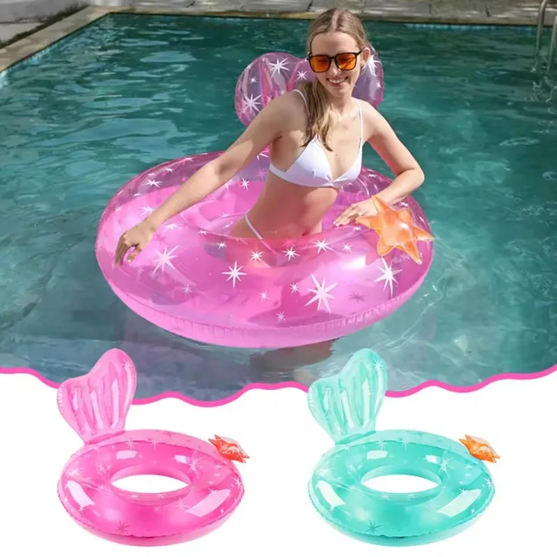 Klarer aufblasbarer Meerjungfrau-Schwimmring mit Seestern, Außenpool, Strandwasser, schwimmendes Spielzeug für Kinder und Erwachsene, Sommer-Wasserausrüstung Image