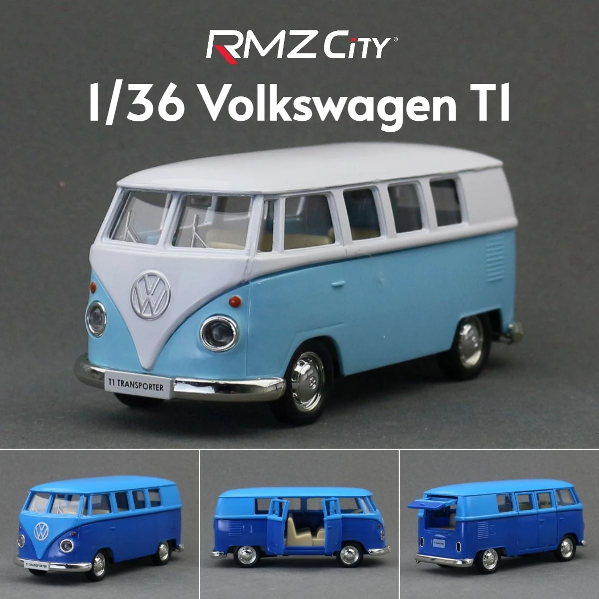 1/36 Volkswagen T1 Transporter Samba Bus RMZ CiTY 5'' Spielzeugautomodell für Kinder Diecast Miniature Collection Geschenk für Jungen Kind Image
