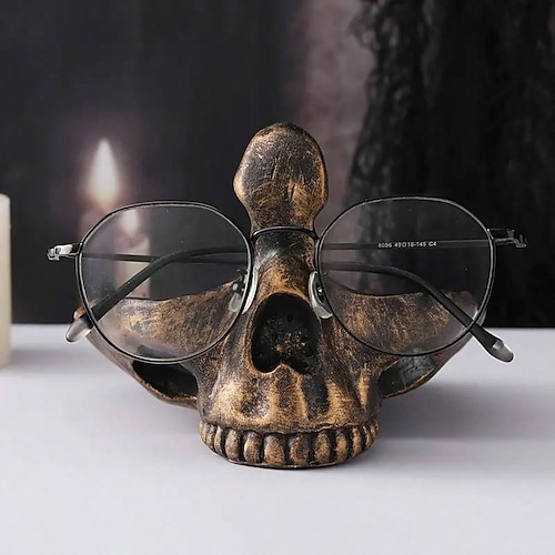 Totenkopf-Brillenhalter aus Resin, Gothic-Brillenständer für den Schreibtisch, Aufbewahrungsornament aus Resin, Home-Office-Dekor, Kunsthandwerksfigur Image