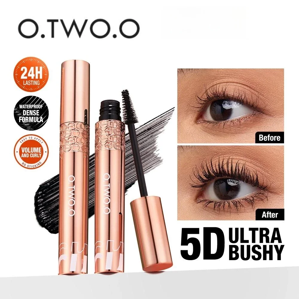 O.TWO.O Mascara Wasserdicht verlängert die Wimpernverlängerung Schwarz Nicht verschmierendes Verlängerungsvolumen 5D Seidenfaser-Mascara Kosmetik Image