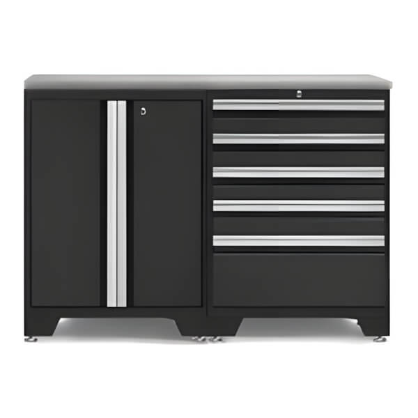 NewAge Garage Cabinets PRO Black 3-Piece Workbench Set with Stainless Steel Top