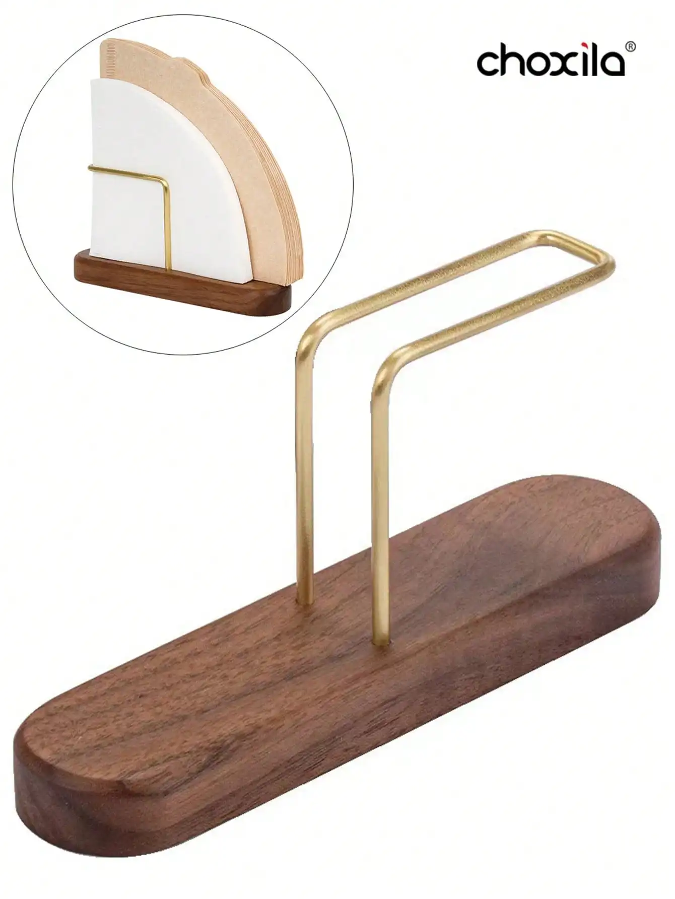 1 Stück Kaffeefilterpapierhalter Filterpapierständer, Filterpapierständer aus Walnussholz, zum Übergießen von Kaffeefilterpapier Image