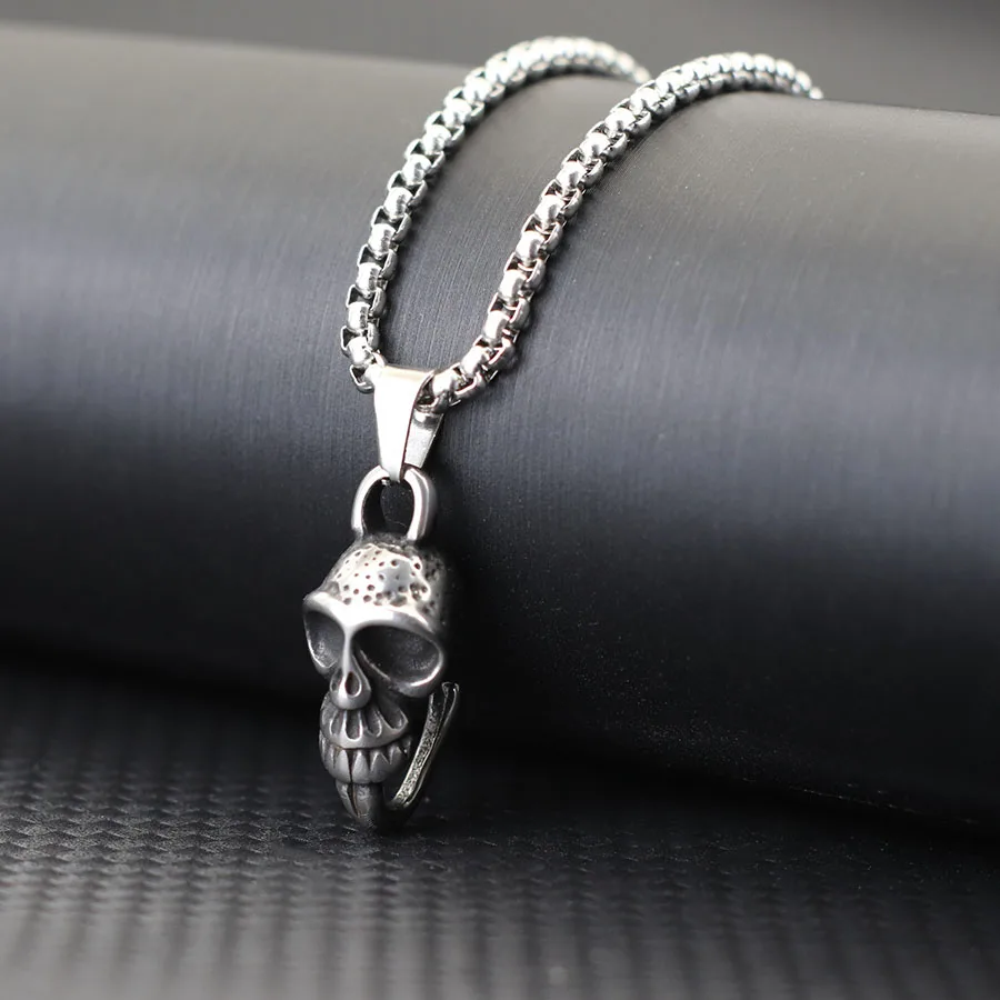 Neue Schädel Halskette Für Männer 60 cm Kubanischen Kette Hiphop Rock Edelstahl Anker Kragen Outdoor Radfahren Hals Zubehör Homme Image