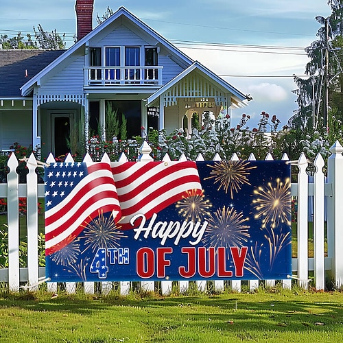 Banner di Giardino Americano per il 4 Luglio Giorno dell'Indipendenza Decorazioni per Esterni Ombrello Barbecue Forniture per Festività Decorazione Interna Raduno in Casa
