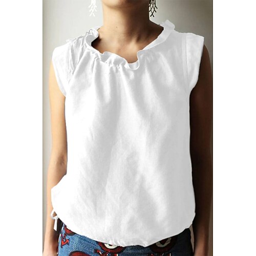 camicetta da donna in lino, semplice, basic, moderna, in cotone e lino, gilet, girocollo, normale, top, quotidiano, per le vacanze, per uscire, nero, bianco, blu navy, estate