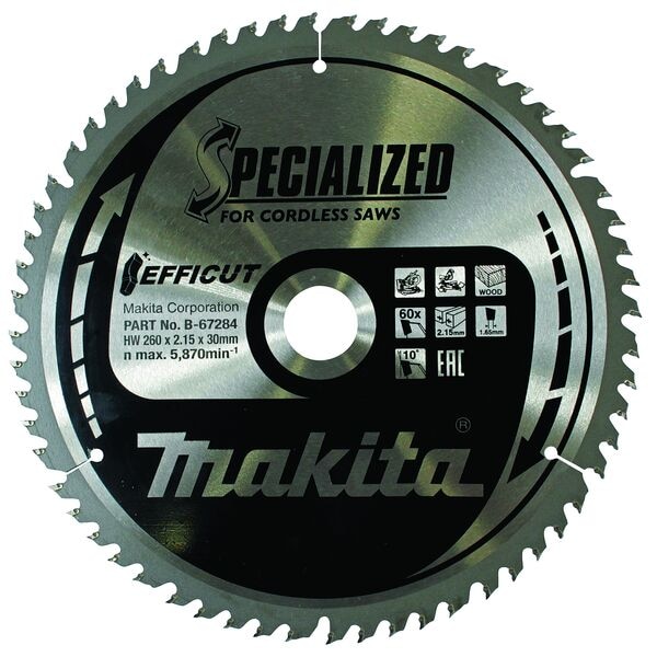 makita Kreissägeblatt »B-67284 EFFICUT« 260,0 mm 60 Zähne Image
