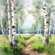 Paesaggio di pioppo tremulo Alberi ad acquerello Stampa artistica Foresta di betulle Pittura Percorso forestale estivo Arte murale Decorazione murale