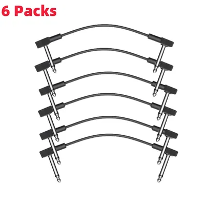 6 Packs Guitar Effect Pedal Flat Patch Cables 6 Inch Length 1/4" Right Angle TS Mono Cords for