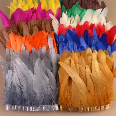Rooster Cock Tail Feathers Trims 15-20cm Silver Golden Chicken Feathers Trims Strung Rooster Feather Trimming Carnival Costume
