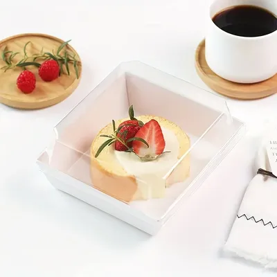 Box White fruit fruit cut packing box Sushi box cake disposable takeaway box transparent100Pcs